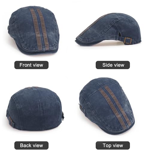 Initlove Mens Newsboy Cap Washed Beret Ivy Hat Flat Hats for Cabbie Driving - color: B Navy