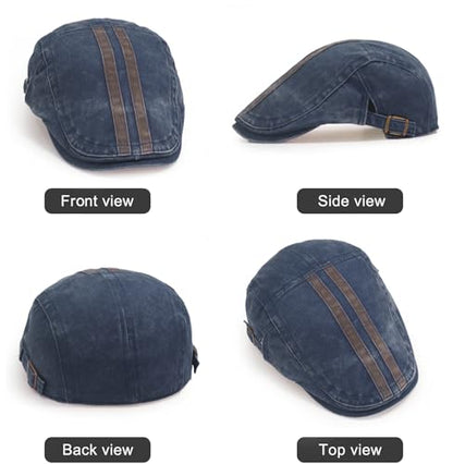 Initlove Mens Newsboy Cap Washed Beret Ivy Hat Flat Hats for Cabbie Driving - color: B Navy