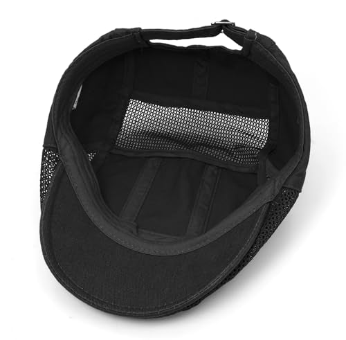 DIYDECAL Mens Cotton Mesh Newsboy Cap Flat Ivy Gatsby Hat Summer Driving Cabbie Cap - color: Black