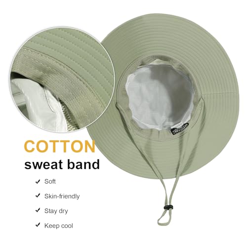 Bucket Sun Hat for Women Wide Brim Breathable Mesh UPF50+ Safari Hat Criss Cross Ponytail Hole Outdoor Rain Hat - color: Pea Green