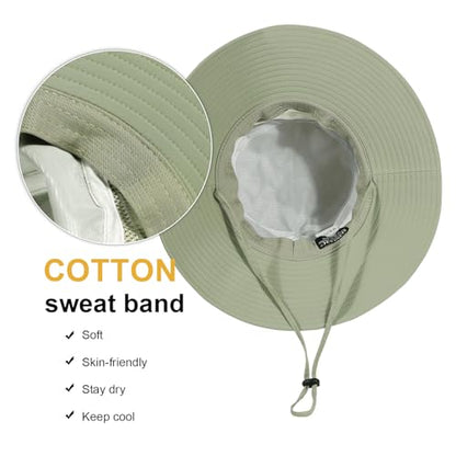 Bucket Sun Hat for Women Wide Brim Breathable Mesh UPF50+ Safari Hat Criss Cross Ponytail Hole Outdoor Rain Hat - color: Pea Green