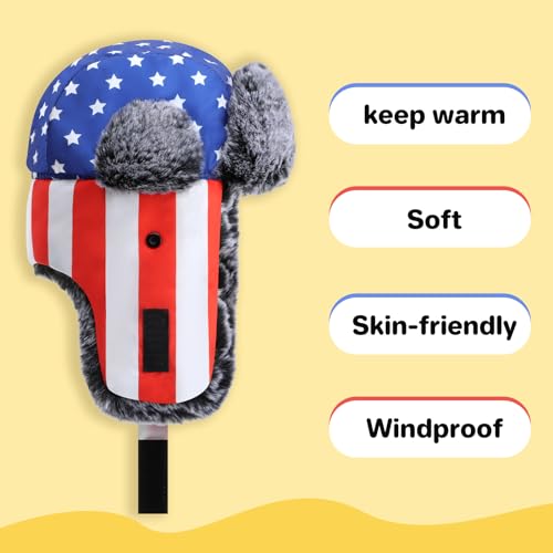 Toddler Kids Trapper Hat Boys Girls Winter Hat with Ear Flaps 1-8T - color: 1a-blue Flag, size: 5-8 Years