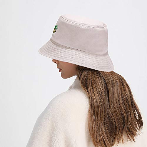 XYIYI Fashion Embroidery Bucket Hat Cotton Beach Fisherman Hats for Women Girls - color: Pineapple Beige