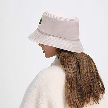 XYIYI Fashion Embroidery Bucket Hat Cotton Beach Fisherman Hats for Women Girls - color: Pineapple Beige