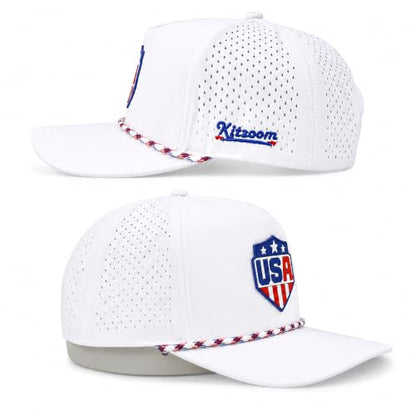 Patriotic Golf Rope Hat for Men, 5 Panel Adjustable Snapback Outdoor Cap - color: White