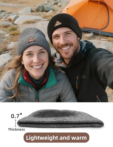 Wool Beanie Hat for Mens Unisex Winter Hats Womens Adults Cuffed Beanies Hiking Knit Skull Cap Warm Fisherman Beanie - color: Grey