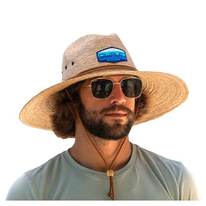Qwave Packable Stone-Washed Straw Lifeguard Hat for Men and Women - Beach Straw Hat Protects from Summer Sun - color: Ocean Blues