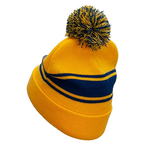 e4Hats.com Striped Pom 12 inch Cuff Long Beanie - color: Gold White
