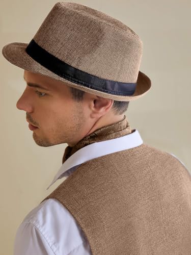 BABEYOND Men's 1920s Short Brim Trilby Fedora Hat - color: A-camel