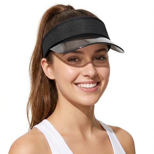 Sun Visor Hat for Women Men Clear Brim Adjustable Golf Visors for Summer Sports Travel Outdoor Activity - color: Black
