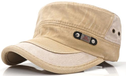 Men Flat Top Hat Cadet Army Cap Twill Cotton Baseball Military Cap - color: F - Beige