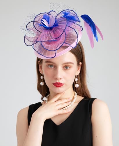 Women Organza Derby Hat Fascinator Tea Party Wedding Church Derby Hat Fascinator Hats Dual-use - color: 02c Light Pink