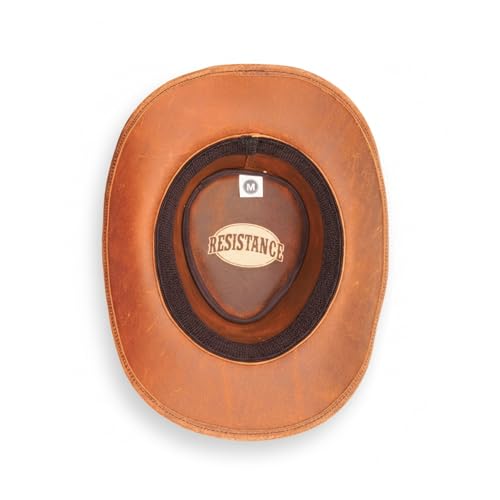 RESISTANCE Premium Australian Style Leather Cowboy Hat | Shapeable Outback Hat for Men and Women - color: Reddish Brown, size: X-Large