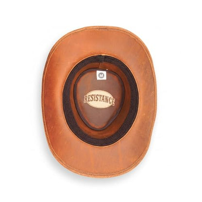 RESISTANCE Premium Australian Style Leather Cowboy Hat | Shapeable Outback Hat for Men and Women - color: Reddish Brown, size: X-Large