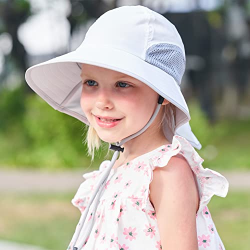 Connectyle Kids Sun Hat Adjustable Fishing Hat for Boys Grils Breathable UPF 50+ Protection Outdoor Beach Hat with Neck Flap - color: White