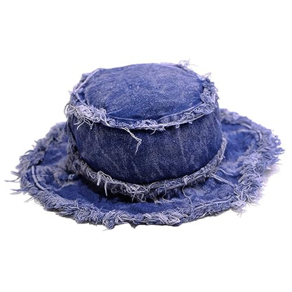 Cotton Denim Distressed Bucket Hat, Sun Hat, Hat for Men and Women - color: Yfub