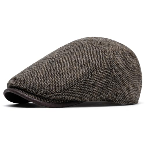 meioro Mens Wool Blend Tweed Newsboy Flat Cap Gatsby Irish Cabbie Ivy Cap Adjustable Newsboy Hat Warm Fleece Winter Hats - color: Light Khaki