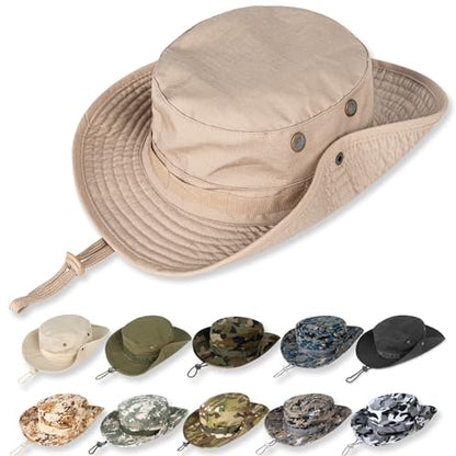 Sun Hats for Men Women Bucket Hat UPF 50+ Boonie Fishing Safari Hat - color: Khaki