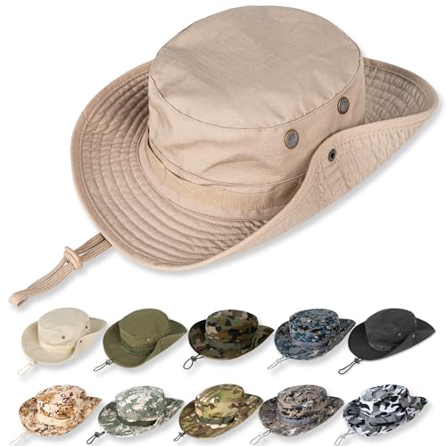 Sun Hats for Men Women Bucket Hat UPF 50+ Boonie Fishing Safari Hat - color: Khaki