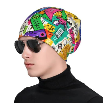 Beanie Hat for Men Women Slouchy Beanie Skull Sleep Cap Soft Lightweight Chemo Hat Stretch Cancer Headwear - color: Graffiti