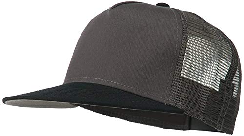 Ashen Fane 5 Panel Flat Visor Mesh Back Trucker Snapback Hat - color: Blk/Ch.gry/Ch.gry