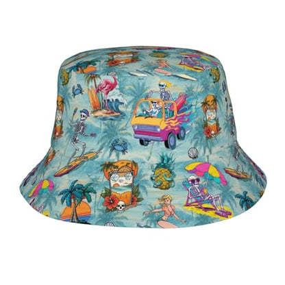 Bucket Hat for Men Women Packable Sun Hats Fisherman Outdoor Summer Travel Hiking Beach Caps - color: Skull Pineapple