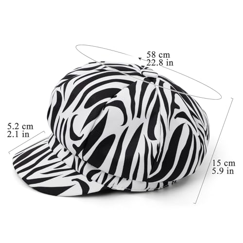 Newsboy Cabbie Baker boy hat Beret Cap for Women Pageboy Visor Paperboy Hat Sailor Fiddler Hat Adjustable - color: White Zebra