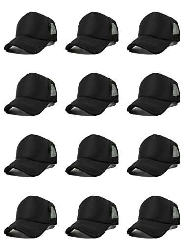 12 Pack Sublimation Hats for Men Blank Trucker Hats Bulk Snapback Mesh Women Baseball Caps DIY Custom 18 Colors - color: Pure Black