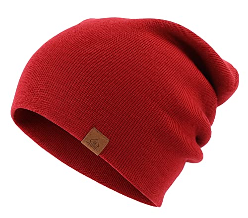 Home Prefer Mens Winter Hats Acrylic Knit Cuff Beanie Cap Warm Womens Beanie Hat - color: Dark Red