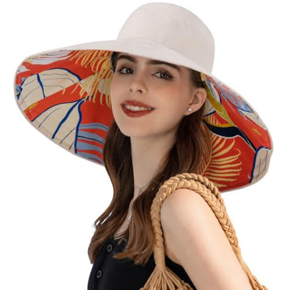 HUAMULAN Wide Brim Women Summer Sun Floppy Hat Reversible Beach Bucket Hat - color: Bg8240-mise