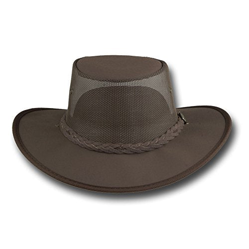 Mesh Drover Cotton Canvas Hat by Barmah - color: Dark Brown, size: Medium