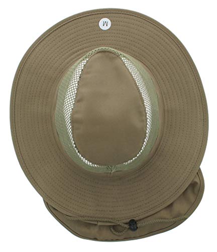 Wide Brim Outdoor Safari Summer Sun Hat with Neck Flap - color: Brown - Mesh Crown, size: Large