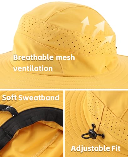 Connectyle UPF 50+ Wide Brim Sun Hat for Men Women UV Protection Bucket Hats Outdoor Breathable Safari Hat for Fishing Hiking - color: Turmeric Yellow