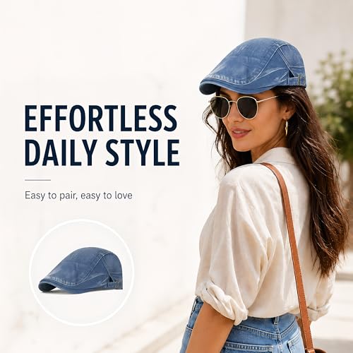 SEAUR Newsboy Hats for Women Cotton Ivy Flat Cap Adjustable Breathable Cabbie Gatsby Golf Hats Gatsby Irish Hat for Men - color: Navy Blue