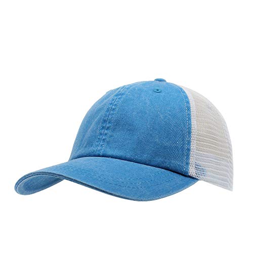 Vintage Washed Soft Mesh Cotton Adjustable Baseball Cap - color: Blue/White