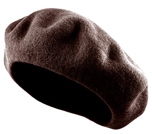 Women's French Beret Hat Solid Color Plain Wool Classic Traditional Artist Cap - color: Coffee