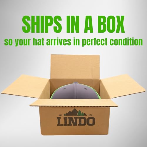 LINDO Trucker Hat [ Great Outdoors Design ] for Men and Women: Mid Profile Cap with Breathable Mesh Back and Adjustable Snap - color: Graphite/Neon