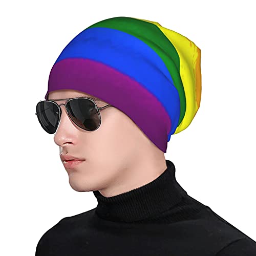 Gamepad Print Slouchy Beanie Skull Caps Chemo Hats Baggy Headwear for Men Women Jogging Cycling - color: Rainbow Stripe