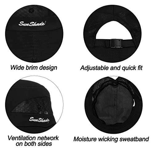 Women's Outdoor-UV-Protection-Foldable-Sun-Hats-Wide-Brim Hat Ponytail-Hole - color: Black