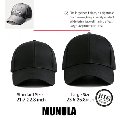 Oversize Baseball Cap XXL Big Head Hats for Men Large Head Hats Dad Hat Adjustable 23.6"-26.8" - color: Black