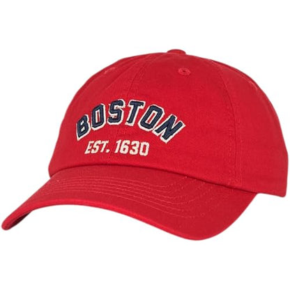 E BY ELIDAN Boston EST 1630 Dad Hat, Embroidered Cotton Baseball Cap - color: Red Est 1630