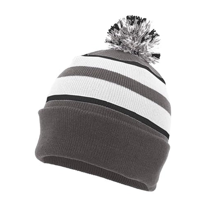 Pacific Headwear Unisex Adult Pacific Headwear Knit Fold Over Pom-pom Beanie - color: Graphite/White/Black, size: One Size