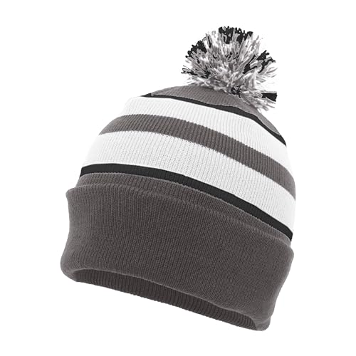 Pacific Headwear Unisex Adult Pacific Headwear Knit Fold Over Pom-pom Beanie - color: Graphite/White/Black, size: One Size
