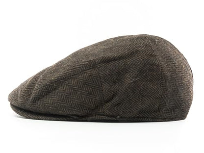 Men's Classic Patchwork Herringbone Checker Plaid Newsboy Ivy Hat Flat Cap - color: Dark Brown, size: Large-X-Large