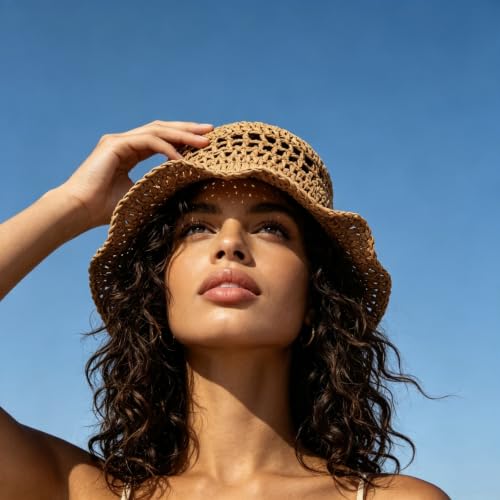 Floppy Big Beach Straw Hats for Women Foldable Summer Wide Brim Packable Sun Hat Womens Travel Straw Fedora Hat - color: Khaki-8