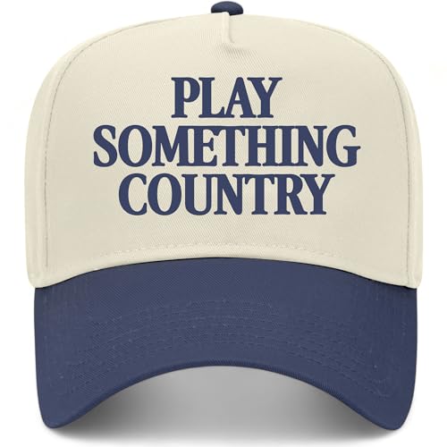 Play Something Country Vintage Trucker Hat | Cowboy Cowgirl | Premium Snapback Baseball Hat for Men & Women - color: Navy/Natural