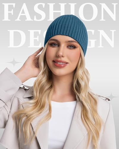 ROYBENS Wool Beanie for Men Women, Seamless Knit Warm Winter Hat Skull Caps - color: 1pcs-steel Blue