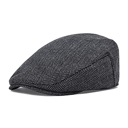 STARANCE Men Wool Blend Newsboy Cap Flat Hat - color: Herringbone Gray, size: 7 1/2