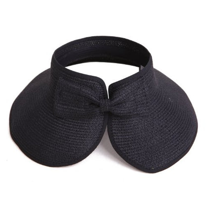 HDE Sun Visor for Women Roll Up Packable Ponytail Beach Sun Hat with Bow - color: Black