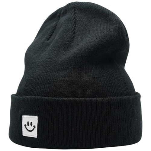 55cube Unisex Winter Beanie Hats Warm Thick Knit Cuffed Skullcaps - color: Solid Black